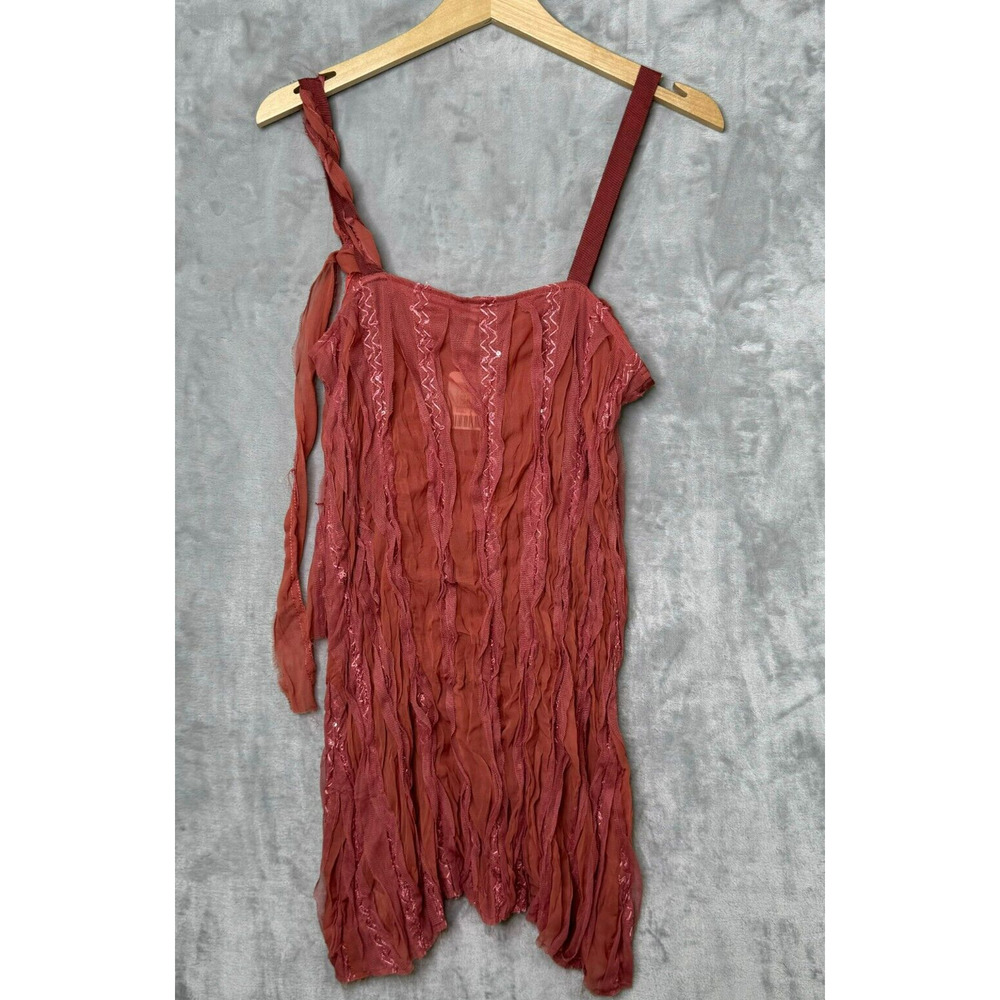 Free People Top Womens Small Dark Pink Tank Semi Sheer Embroidered NEW Fairycore - Picture 2 of 13